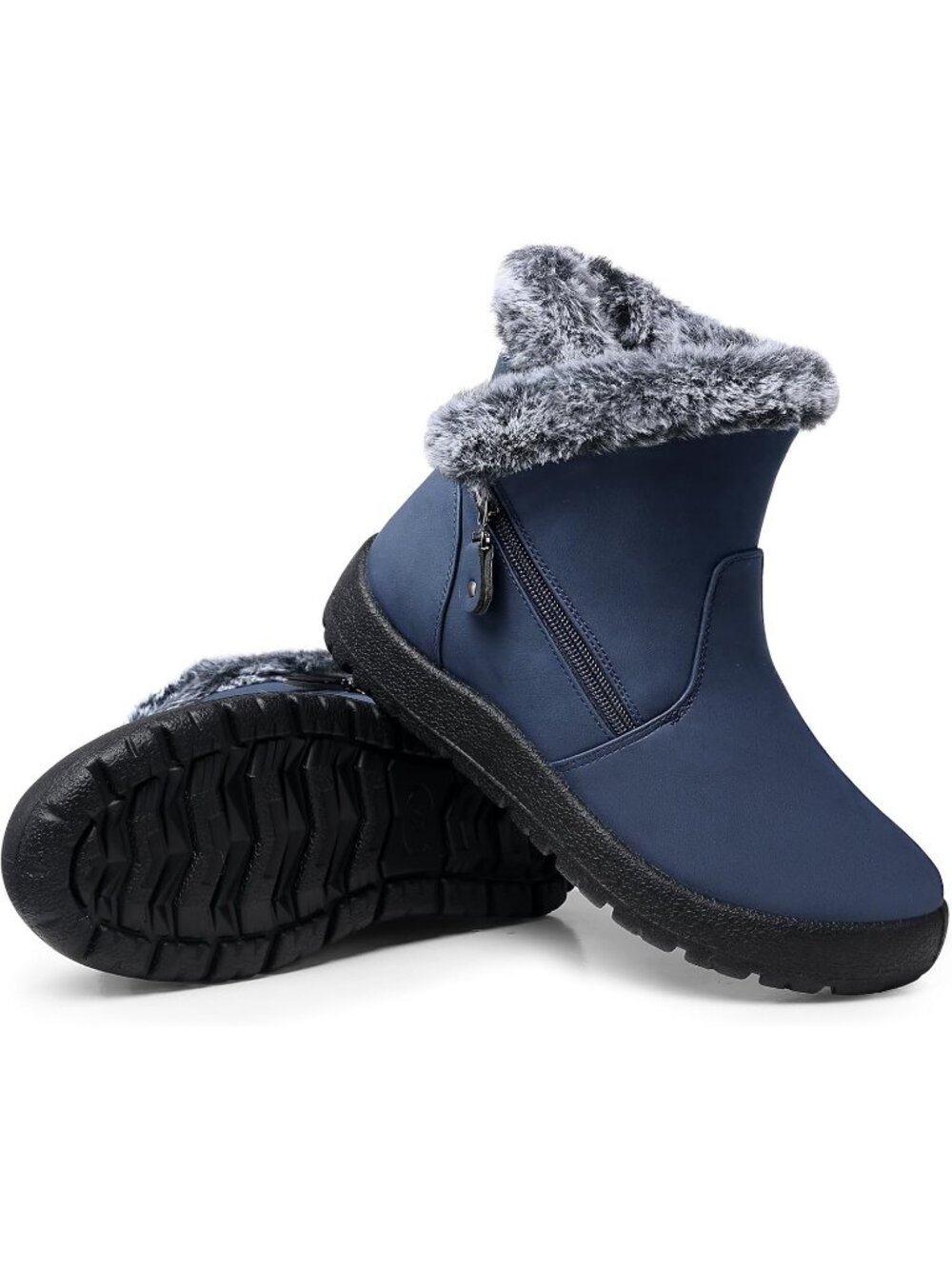 Women's Blue Winter Snow Boots Waterproof Ankle Warm Fur Lined Boots Non-Slip